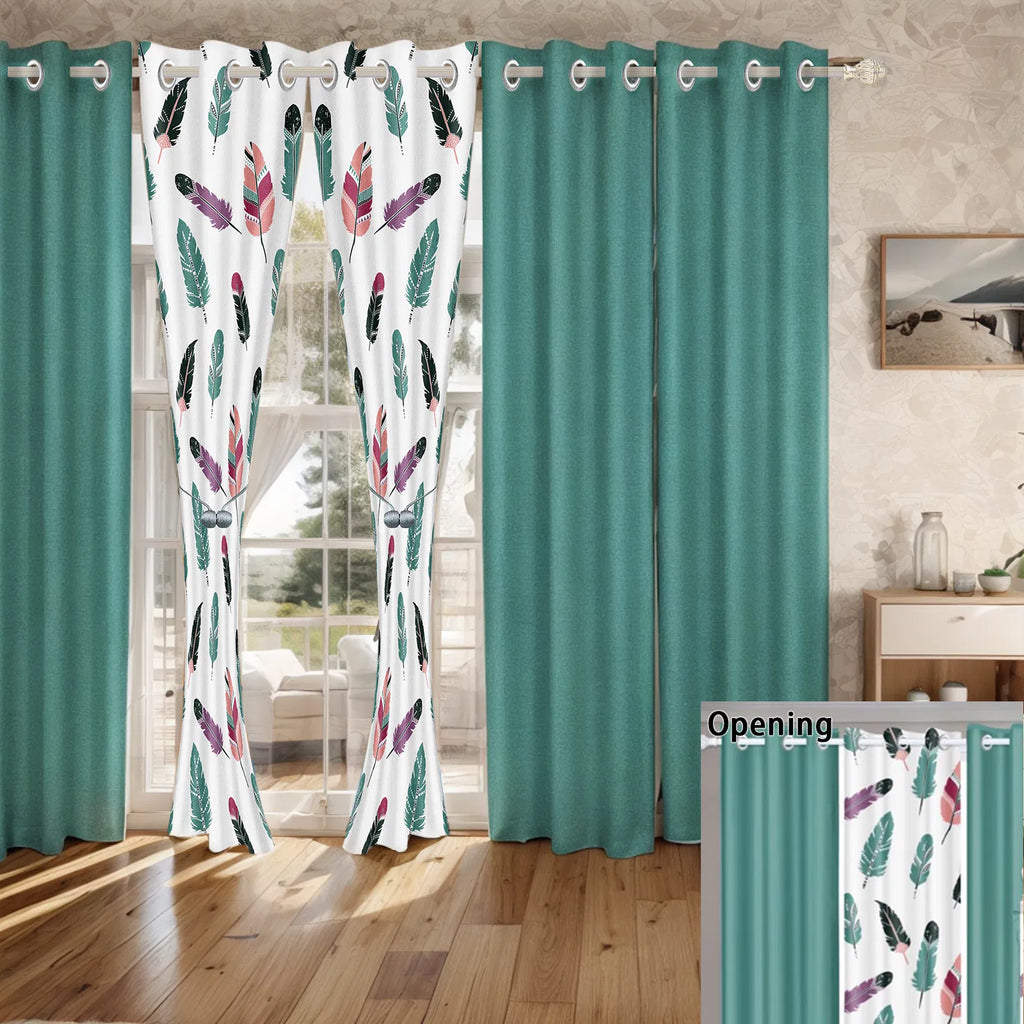 9-Piece Boho Feather Bedding & Curtain Set - Quilted Microfiber