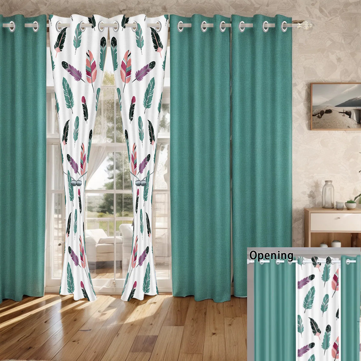 9-Piece Boho Feather Bedding & Curtain Set - Quilted Microfiber