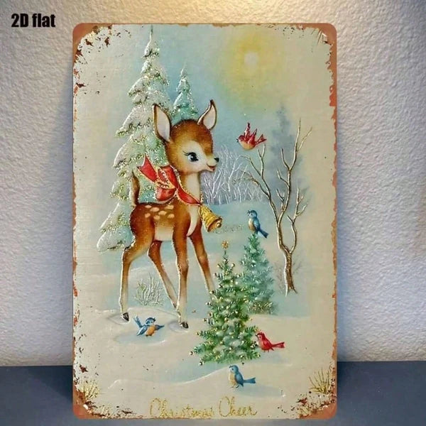 1PC Rustic Iron Metal Wall Sign Winter Reindeer Snowy Woods Pattern No