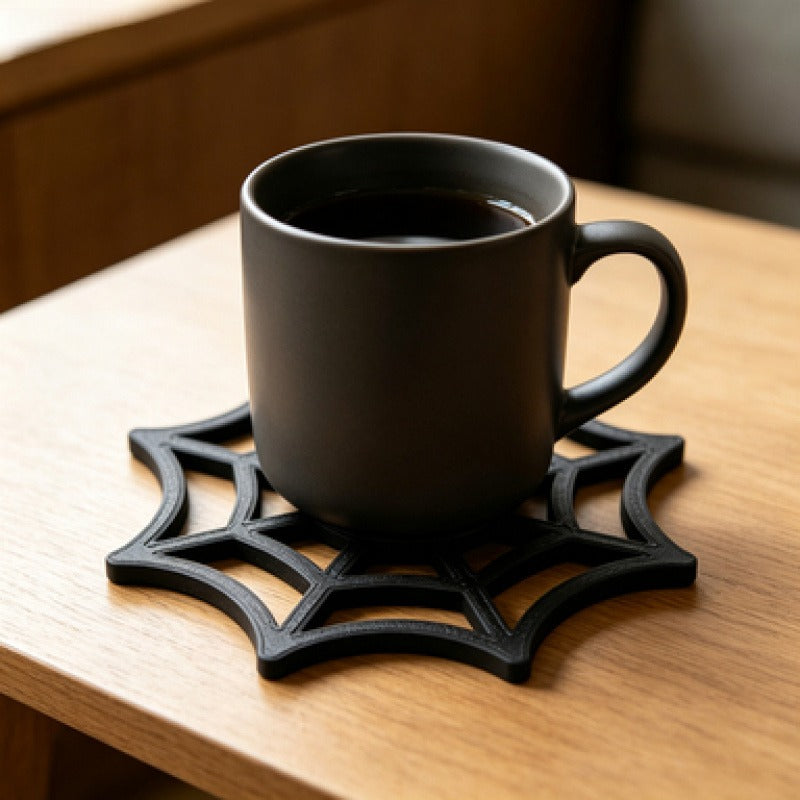 Black Spider Web Cup Coasters, Halloween Gothic Drink Mat, 3D Printed