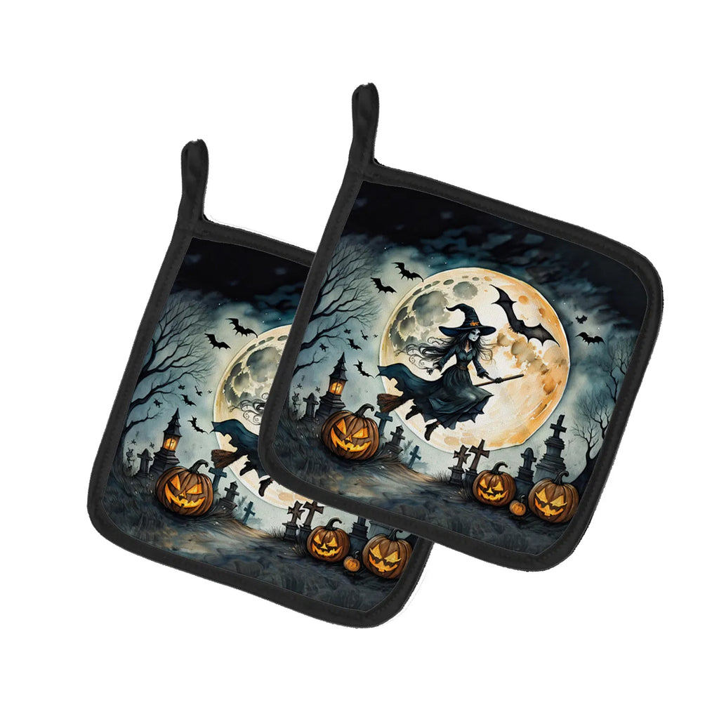 Flying Witch Spooky Halloween Pair Of Pot Holders Kitchen Heat