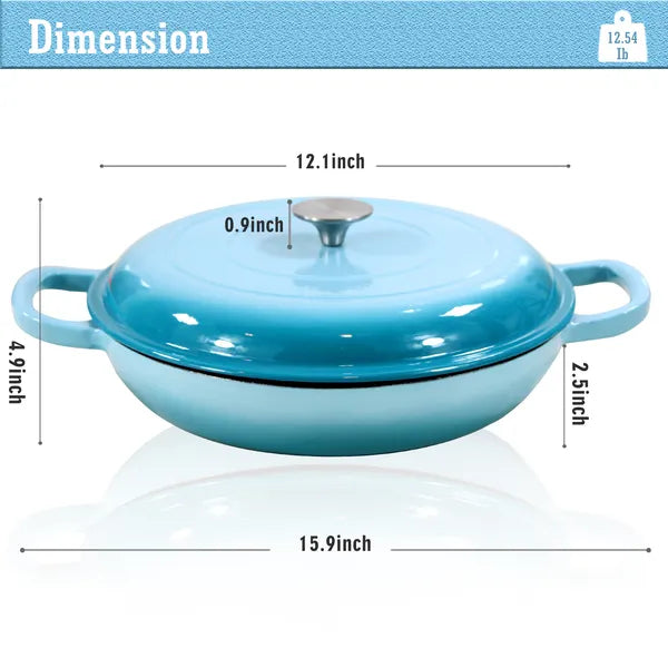 Cookwin Cast Iron Casserole Braiser 3.8 Quart Heavy Duty Casserole