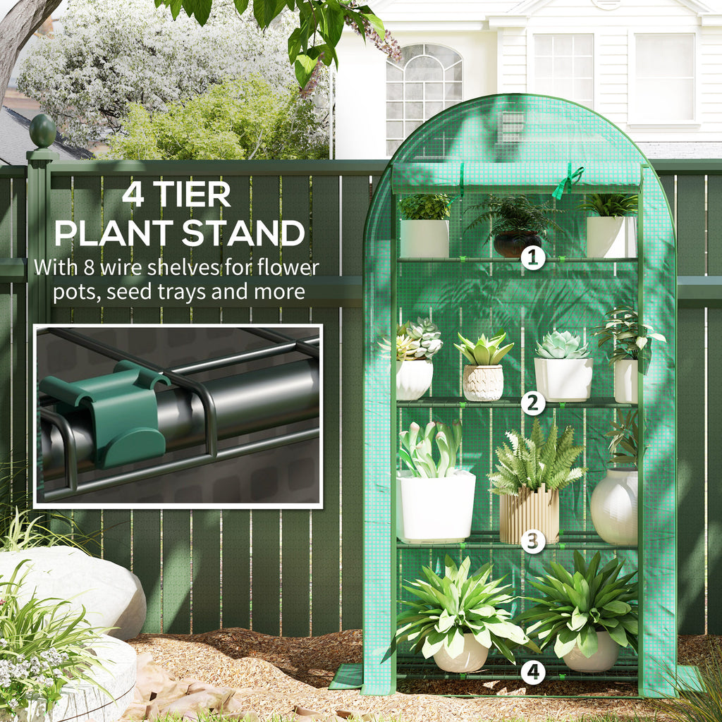 Mini Greenhouse, Portable Greenhouse With 4 Tier Shelves, Roll-up Door