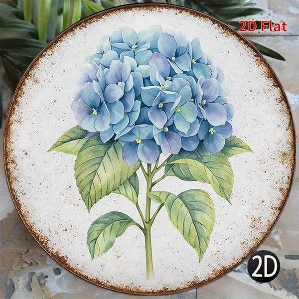 1pc Vintage Blue Hydrangea Round Sign 8x8in, "" Round Sign 8x8in, 8x8in