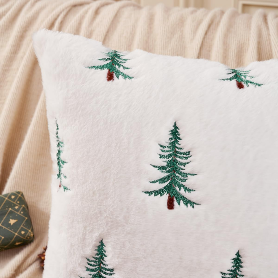 Fluffy Christmas Green Tree Throw Pillow Covers 18x18 Set Of 2