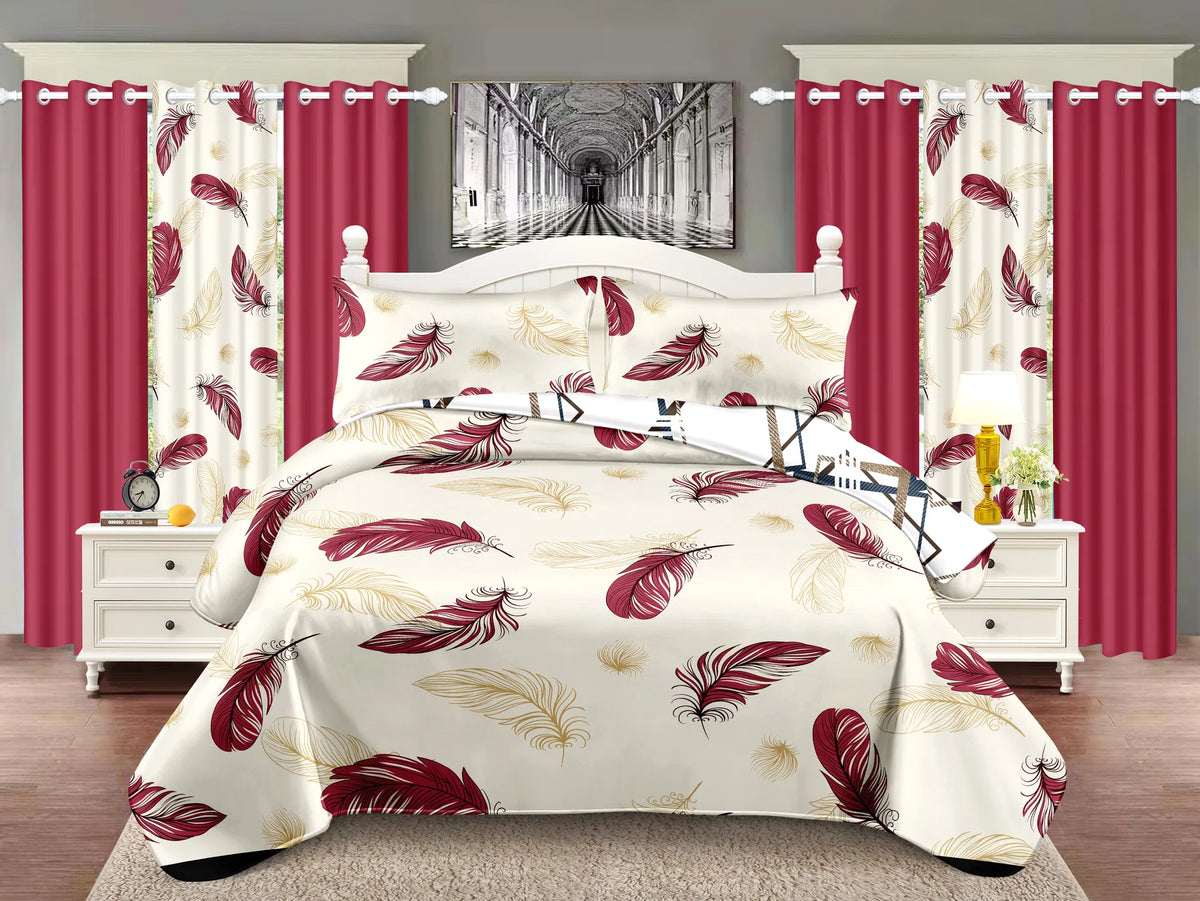 Quilted Bedspread & Curtain Set 9 Piece, Queen Size - Bedding Ensemble