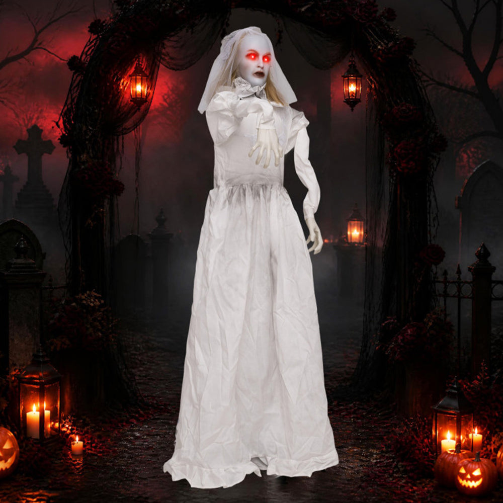 5.7 Ft Animated Halloween Ghost Bride Decoration With Turning Head