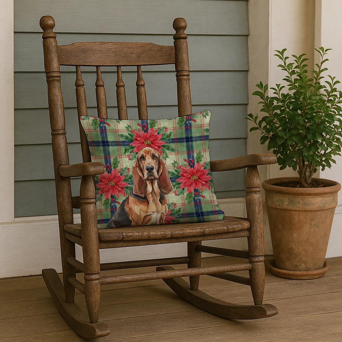 Liver And Tan Bloodhound Christmas Poinsettias Throw Pillow Decorative