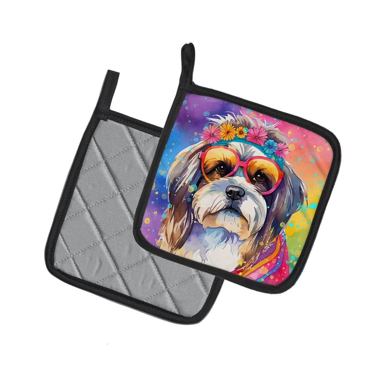 Shih Tzu Hippie Dawg Pair Of Pot Holders Kitchen Heat Resistant Pot