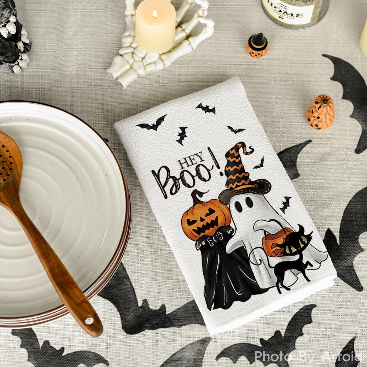 Ghost Cat Halloween Kitchen Towels, Set Of 2, 18 X 26 Inch Decorative