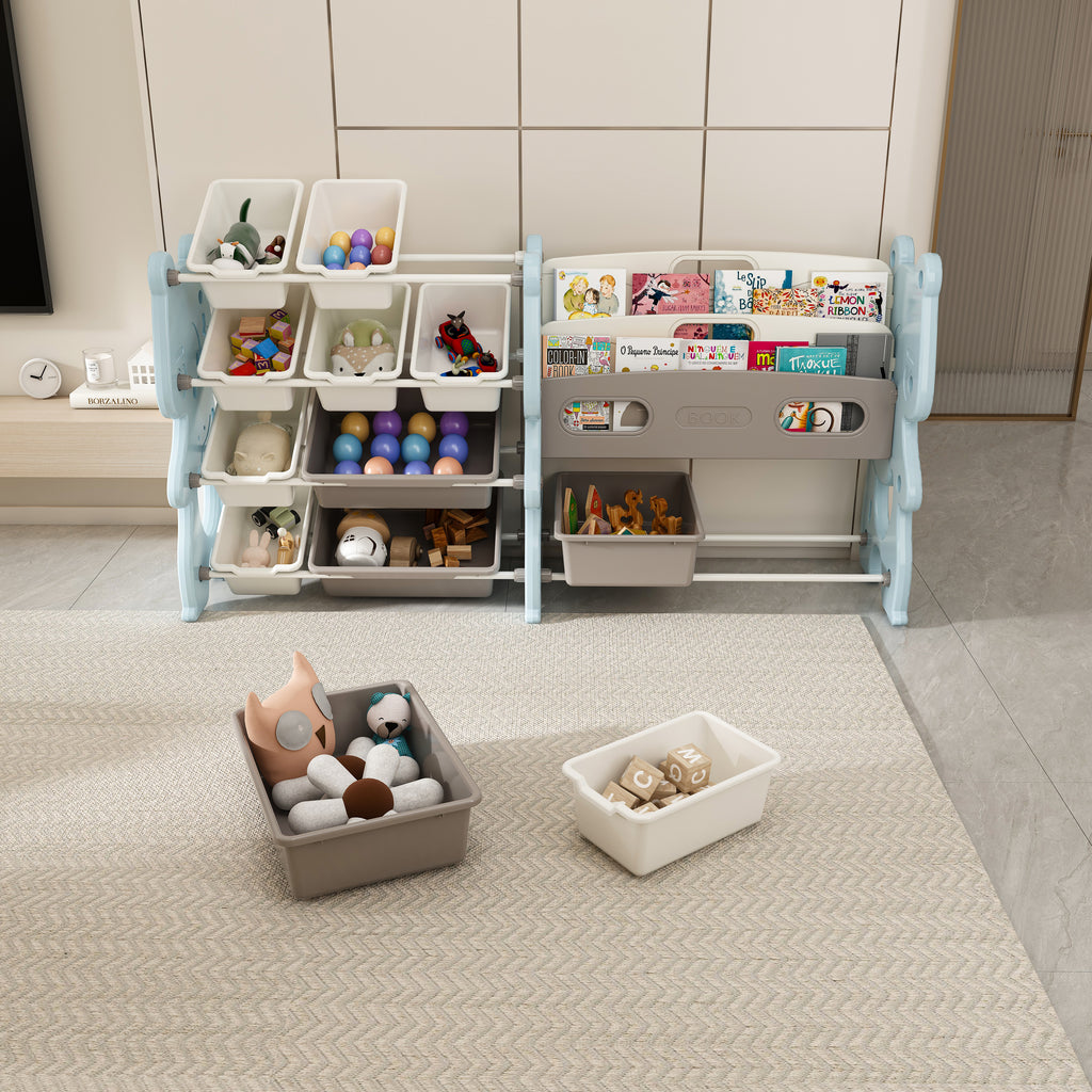 Kids Toy Storage Organizer, Toy Organizer With 2 Tier Bookshelf, Toy