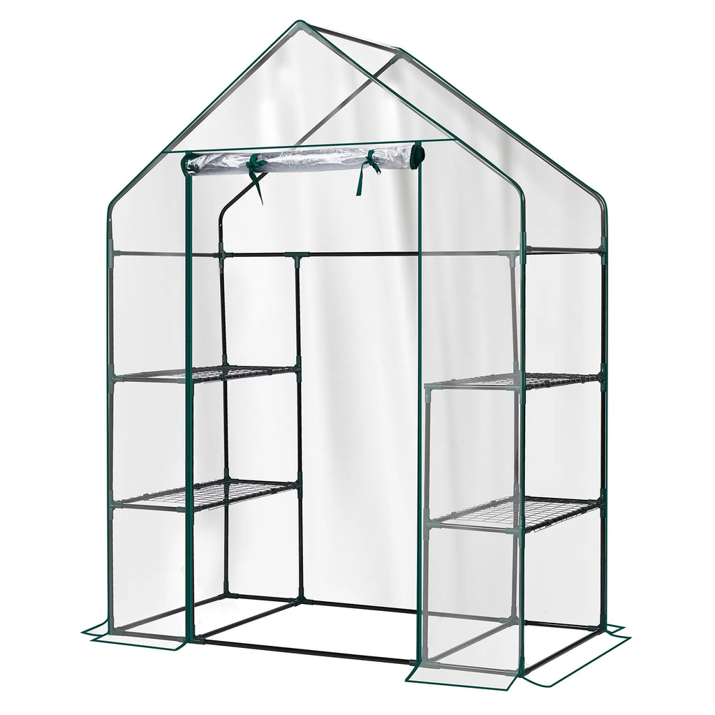 Mini Walk-in Greenhouse With PVC Cover, 4-Shelf Indoor Outdoor Plant