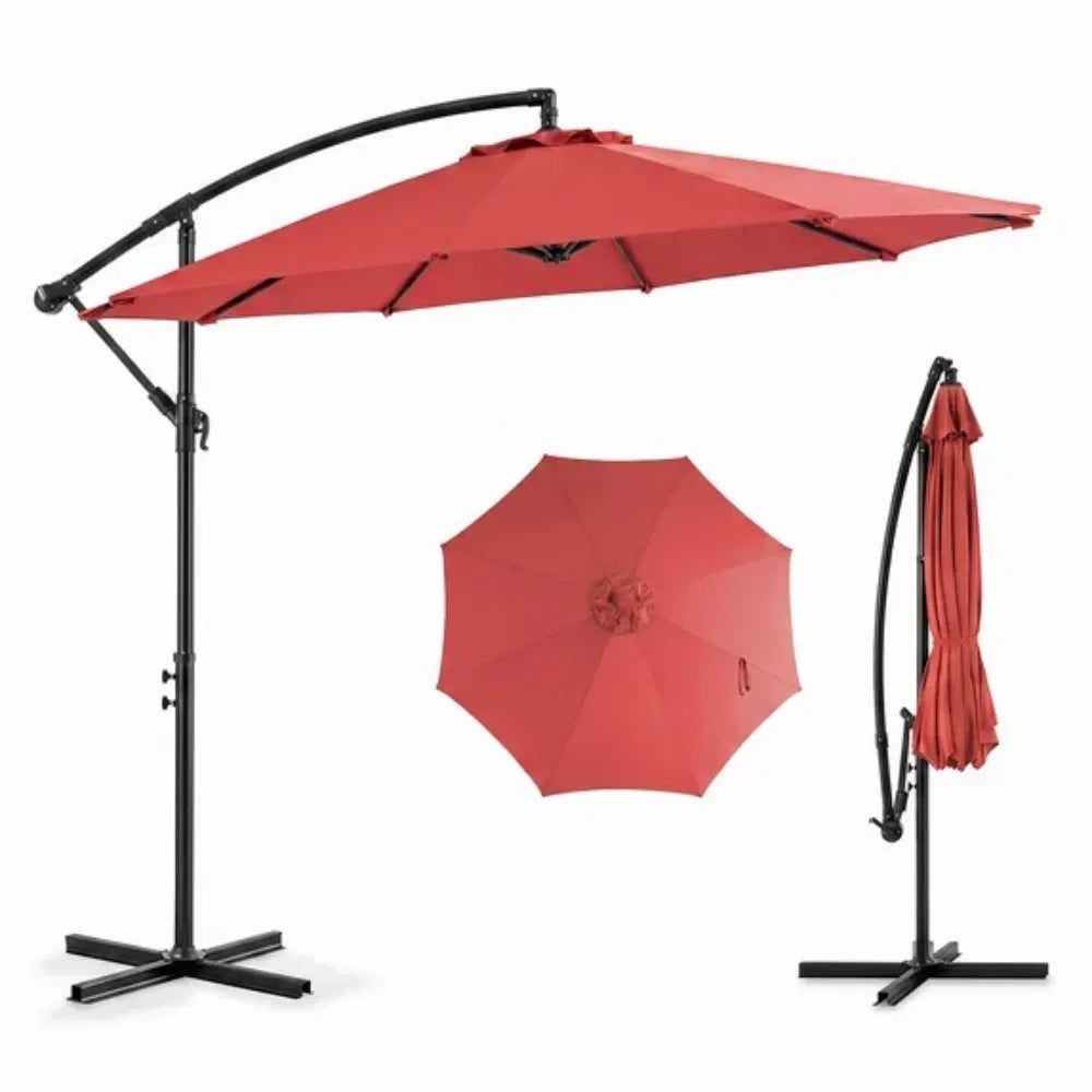 9.8FT Offset Cantilever Patio Umbrella With Crank & 8 Ribs, Easy Tilt