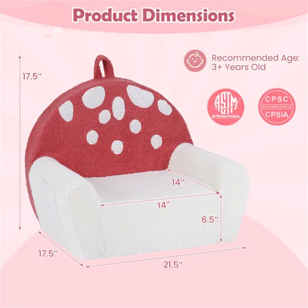 Pink + Beige Kids Sofa, Soft Teddy Fleece Foam Couch With Carry Handle
