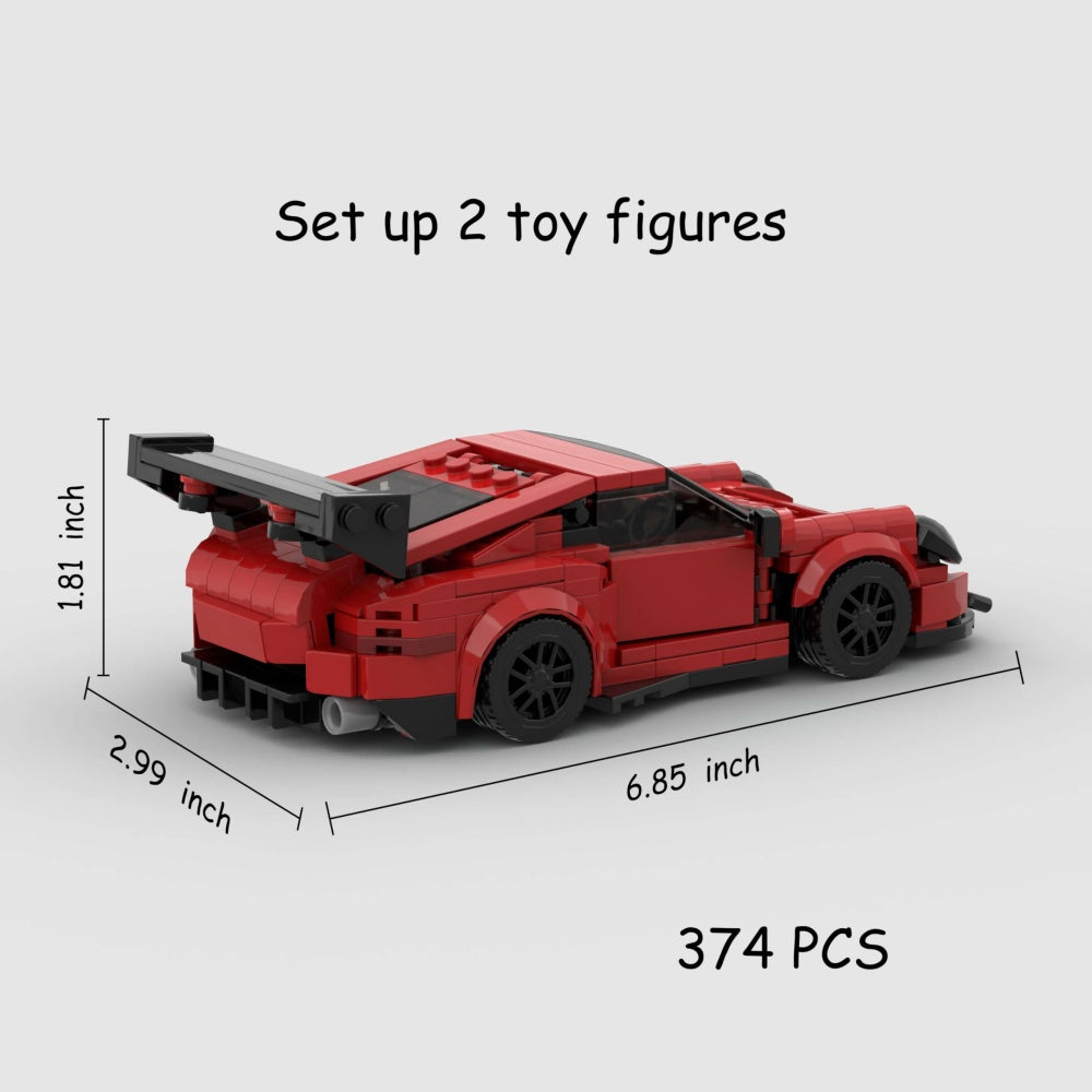 374PCS Red Sports Car MOC Building Blocks Porsche 911GT3 RS