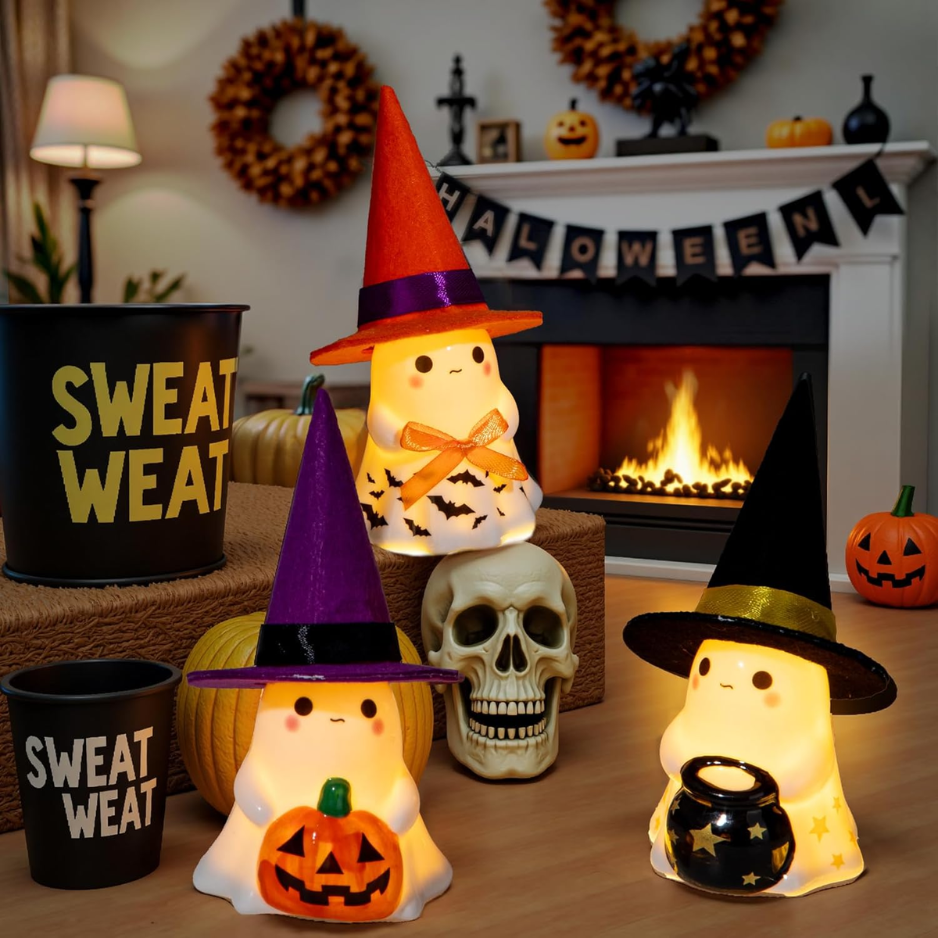 Halloween Decorations Indoor,3Pcs Cute Spooky Ceramic Ghost Halloween