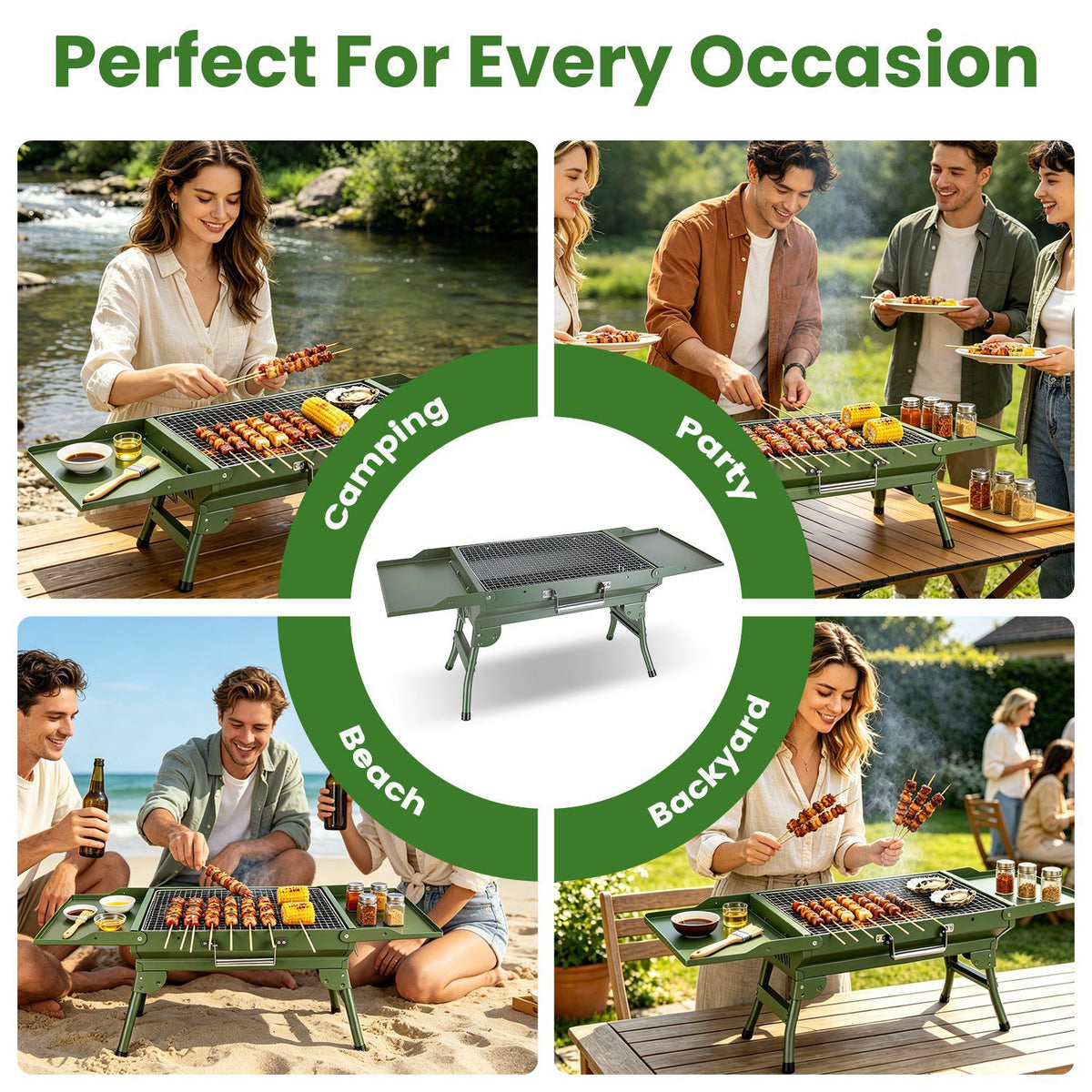 Foldable Charcoal Grill Portable BBQ Grill With Storage Shelf, Carry