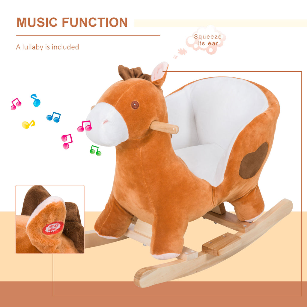 Kids Ride On Rocking Horse, Plush Animal Toy Sturdy Wooden Rocker