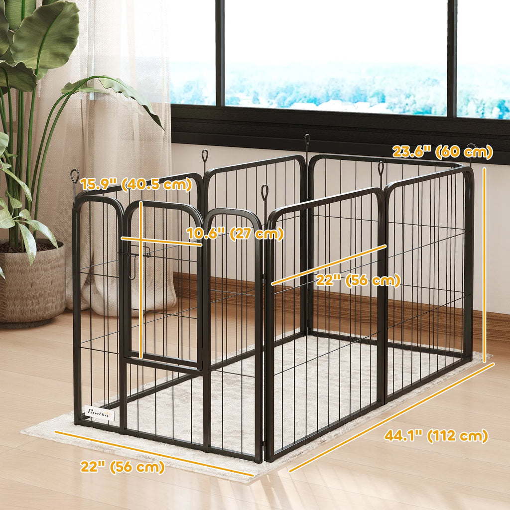 6 Panels Heavy Duty Dog Playpen Outdoor Indoor With Door & Strap, 24"