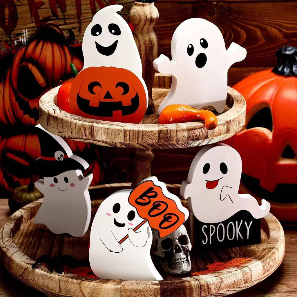 5pcs Cute Ghost Table Sign Festival Decoration PVC Spooky Desk
