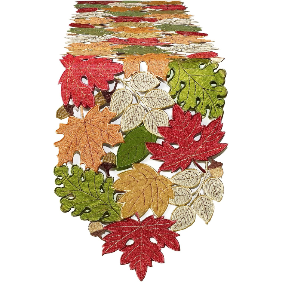 Fall Table Runner 72inches Long, Harvest Embroidered Thanksgiving