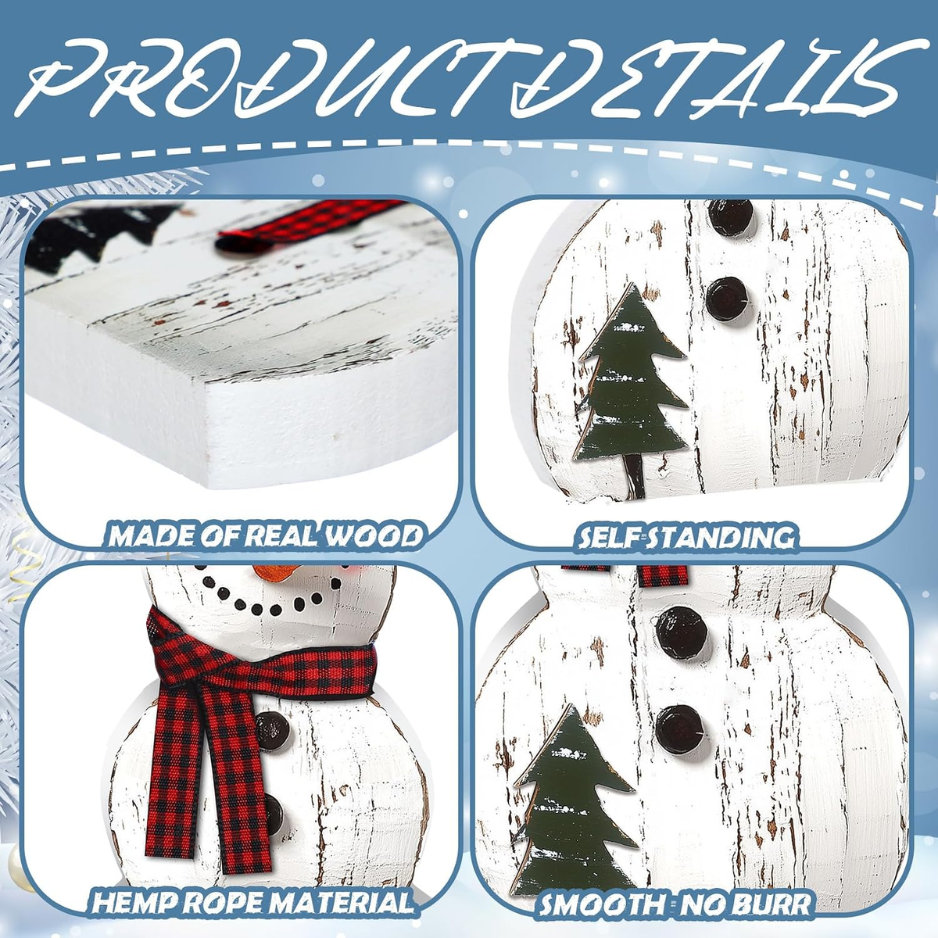 3 Pcs Snowman Christmas Decoration Rustic Wooden Indoor Decor