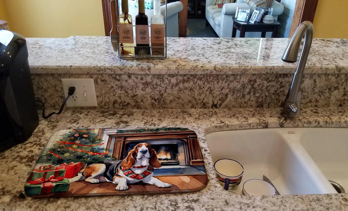 Basset Hound Cozy Christmas Dish Drying Mat Absorbent Dish Drying Mat