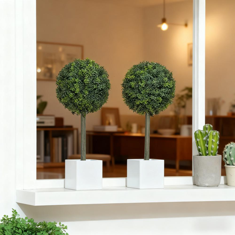 2 Pcs Artificial Plants Fake Boxwood Topiary Balls