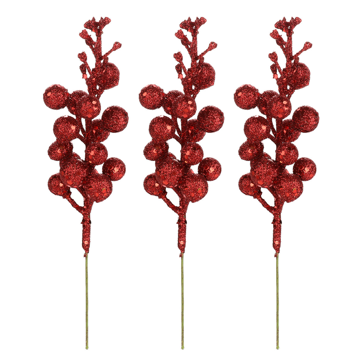 3Pcs Xmas Tree Decoration Berries Shining Sequined Simulated Wreath