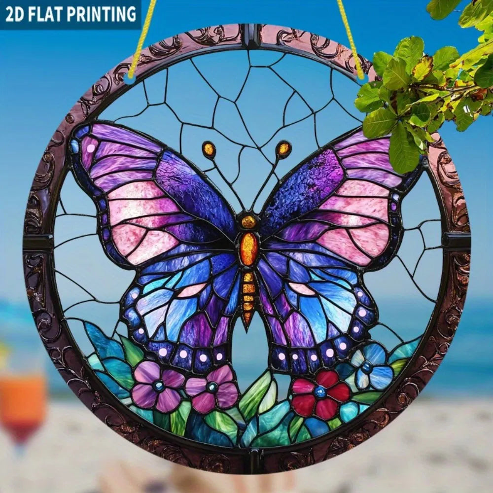 High Definition Transparent Round Purple Butterfly Floral Acrylic Sun
