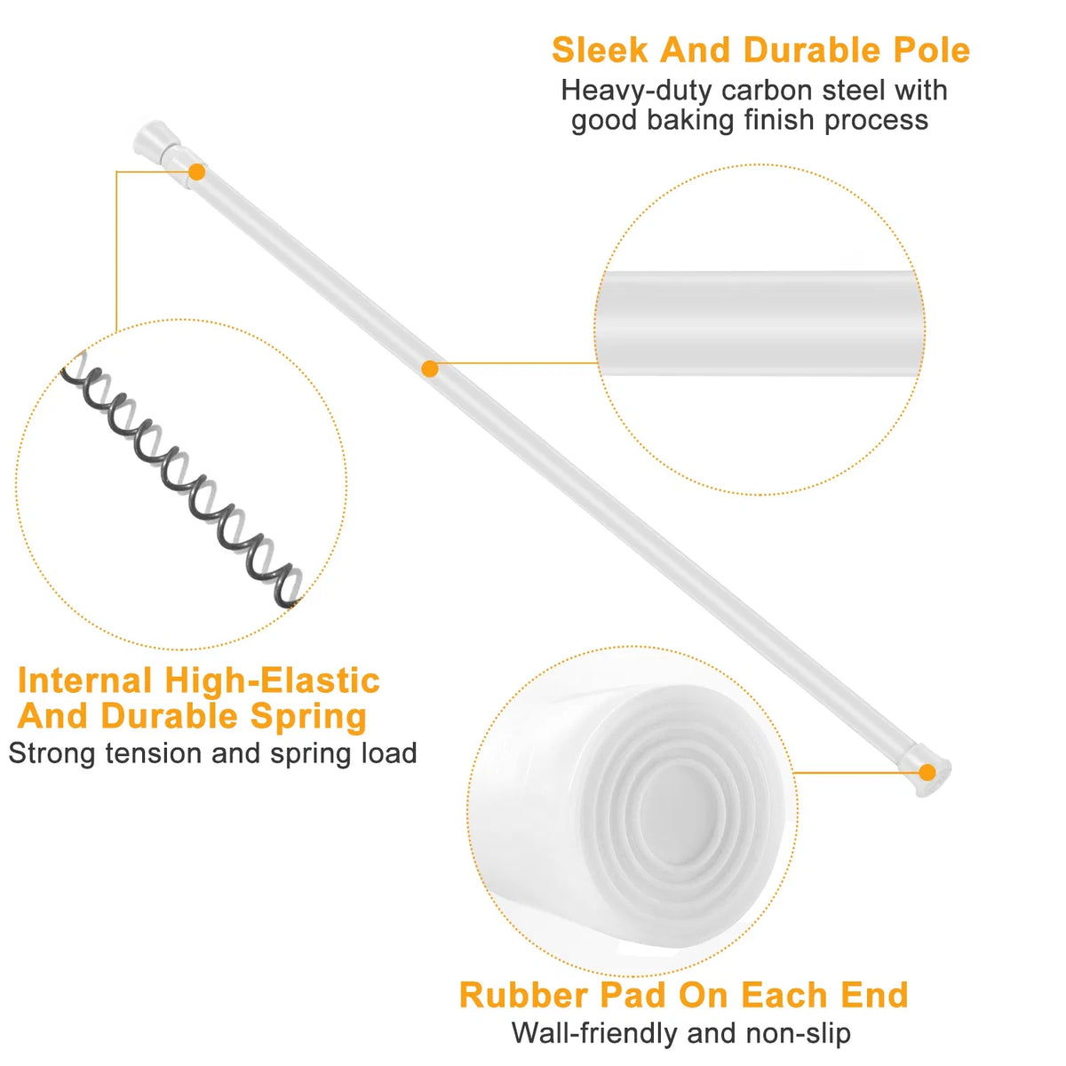 Tension Curtain Rod Spring Load Adjustable Curtain Pole Heavy-duty