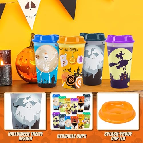 12pcs Halloween Color Changing Cups, 16Oz Reusable Plastic Coffee Cups