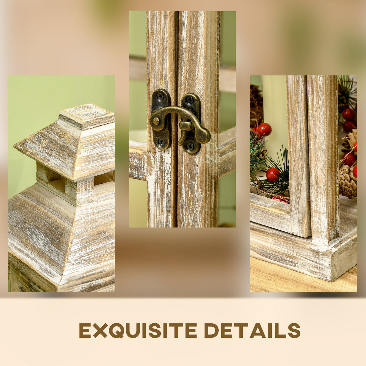 2 Pack 28"/20" Large Rustic Wooden Lantern Decorative, Indoor/outdoor