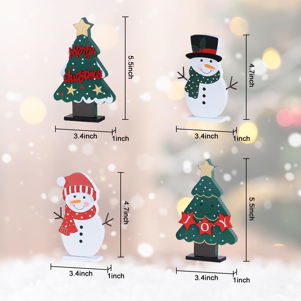 Wooden Christmas Trees And Snowmen 4 Units, Tiered Tray Centerpiece