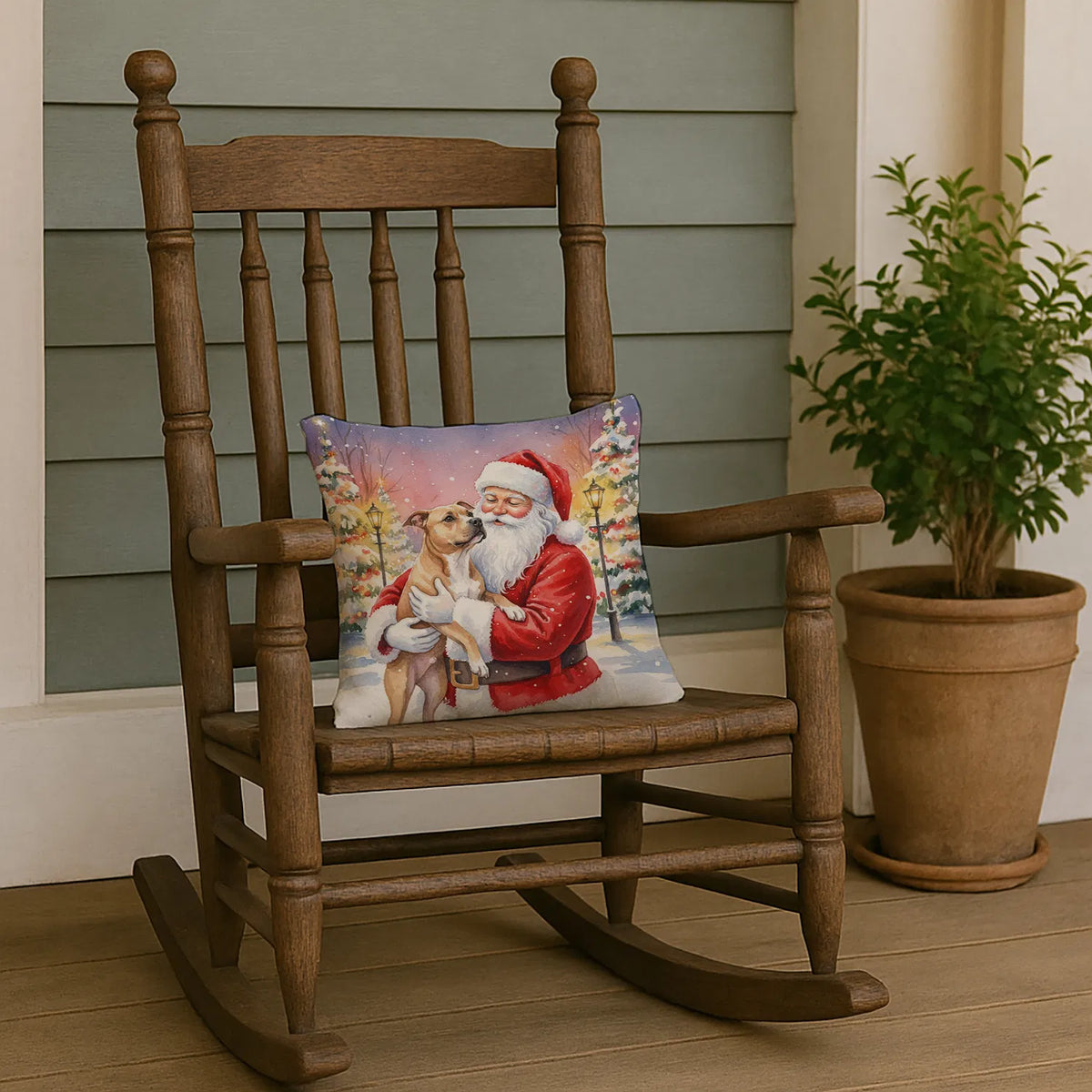 Pit Bull Terrier With Santa Claus Throw Pillow Decorative Indoor