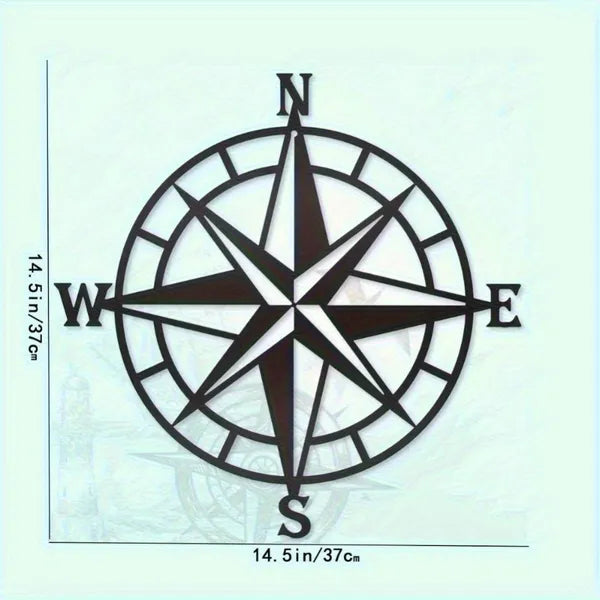 Metal Baked Paint Nautical Compass Rose Wall Art Vintage Navigation