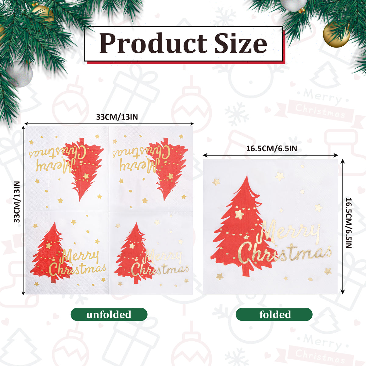80 Pcs Christmas Napkins, Disposable Printed Xmas Tree Cocktail Napkins