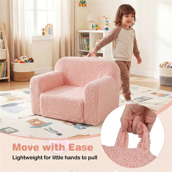 No-assembly Kids Sofa, Soft Teddy Fleece Foam Couch With Carry Handle