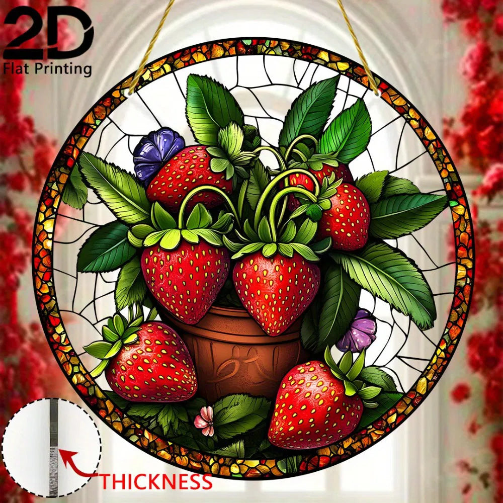 Acrylic Strawberry Hanging Decor Colorful Window Wall Art Garden