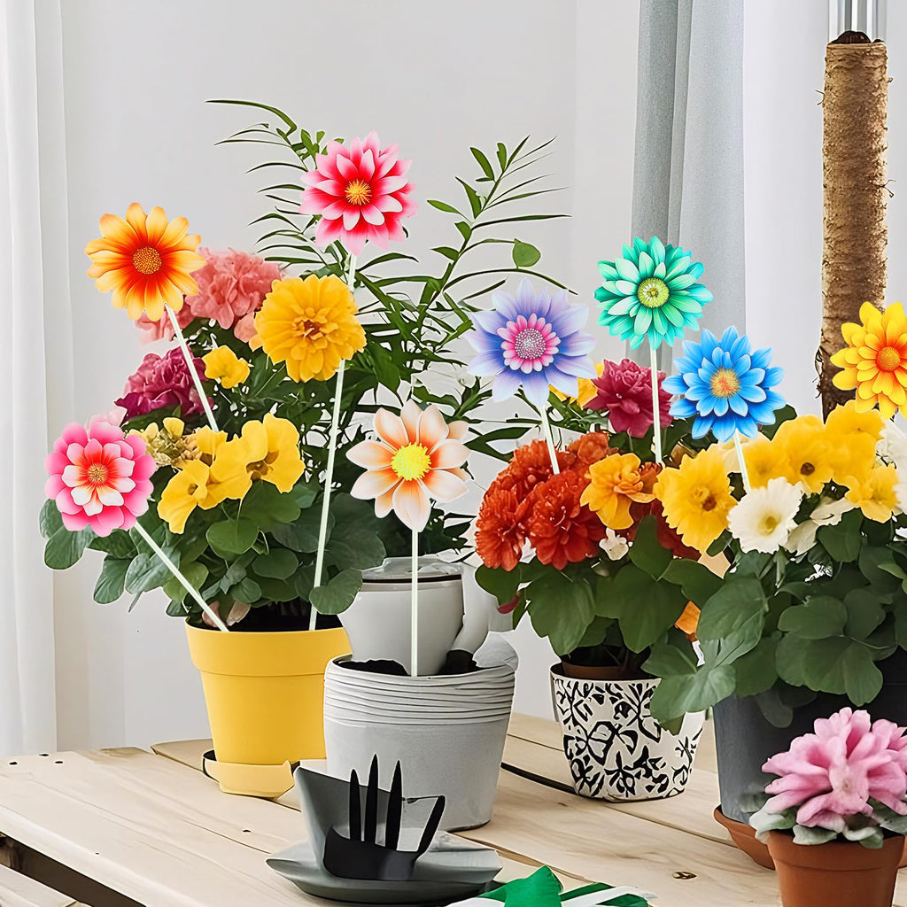 14Pcs Summer Flower Garden Stakes, Colorful Planter Stakes, Decorative