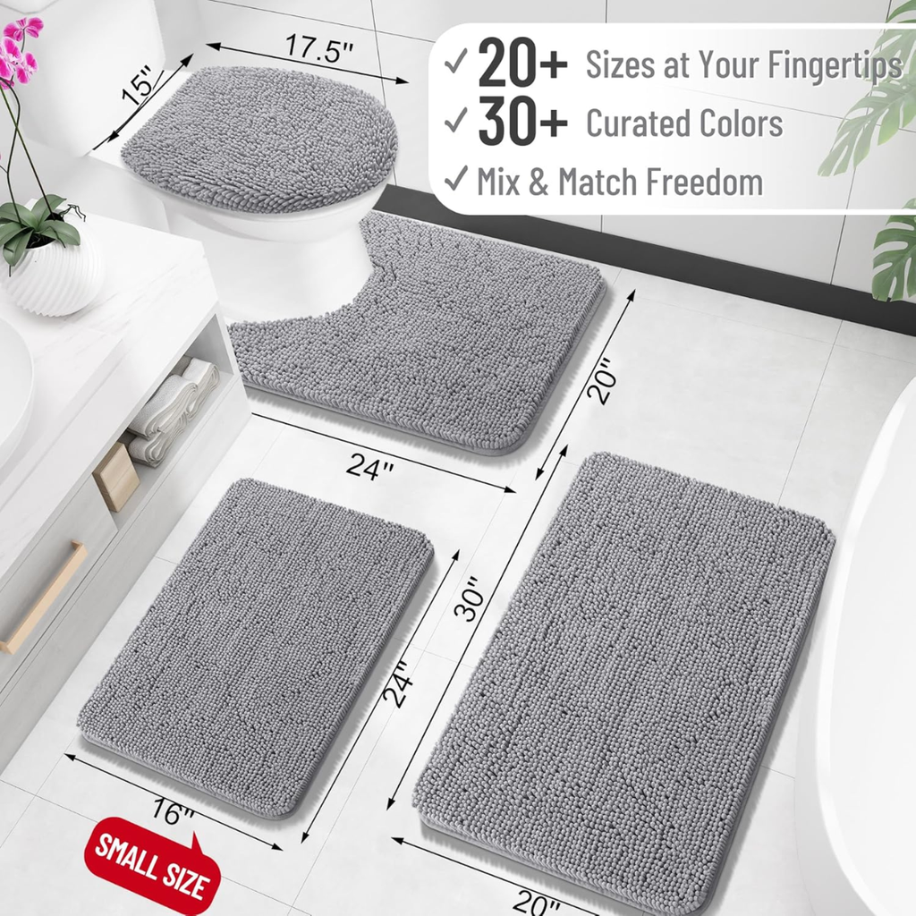 Bathroom Rugs Extra Soft Absorbent Chenille Bath Rugs Rubber Backing