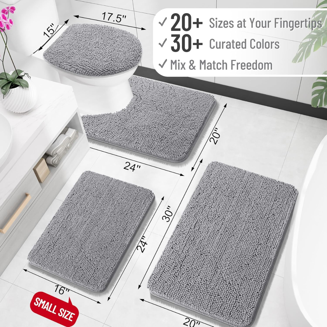 Bathroom Rugs Extra Soft Absorbent Chenille Bath Rugs Rubber Backing
