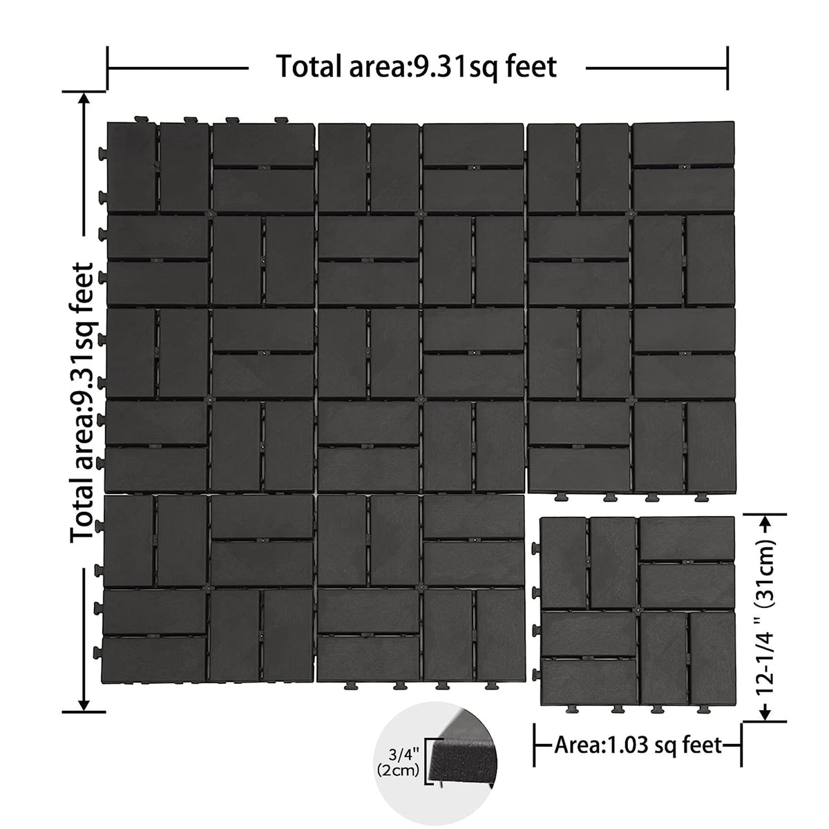 Patio Interlocking Deck Tiles, 12 X12 Square Composite Decking Tiles