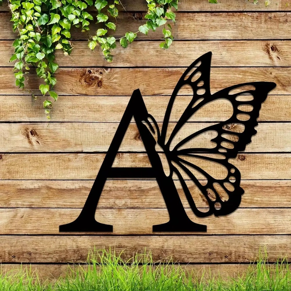 1pc Butterfly & Monogram Metal Wall Art Sign - Custom All Letters