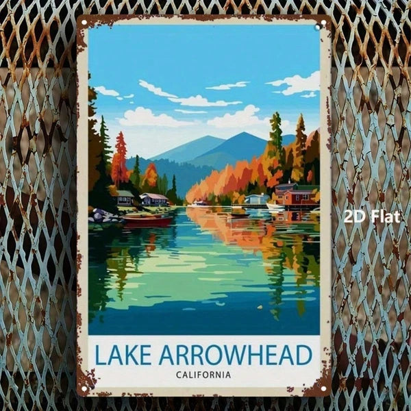 1pc Arrowhead Lake California Autumn Scenery Metal Sign, Retro