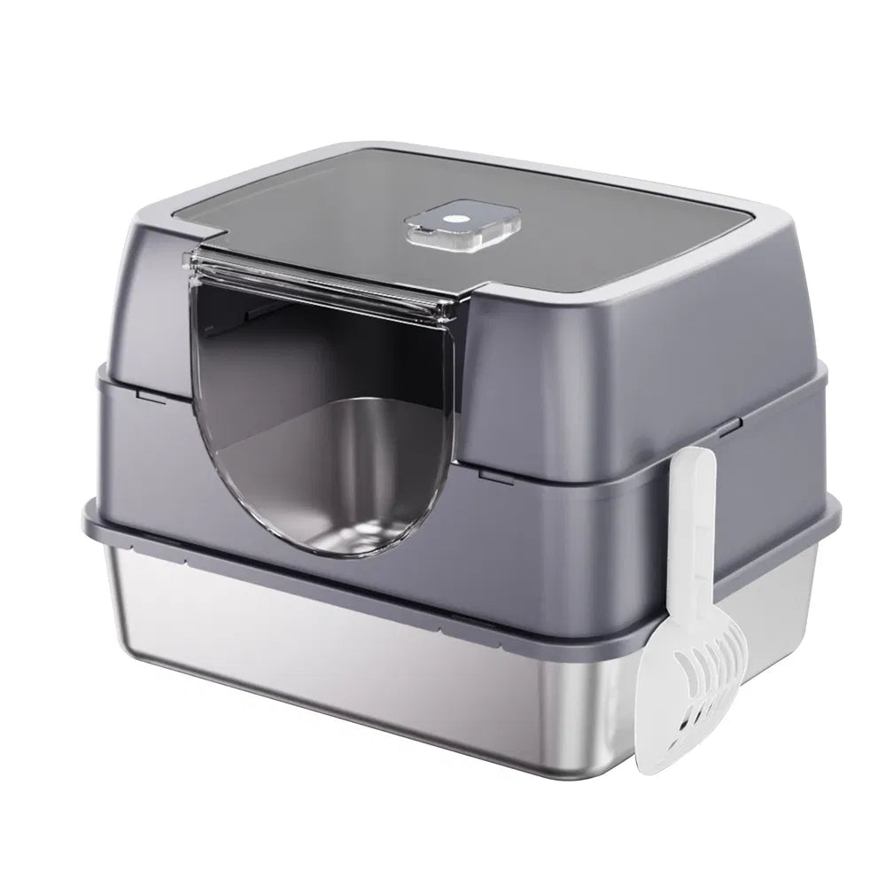 Fully Enclosed Stainless Steel Cat Litter Box White - Top Pick, Odor