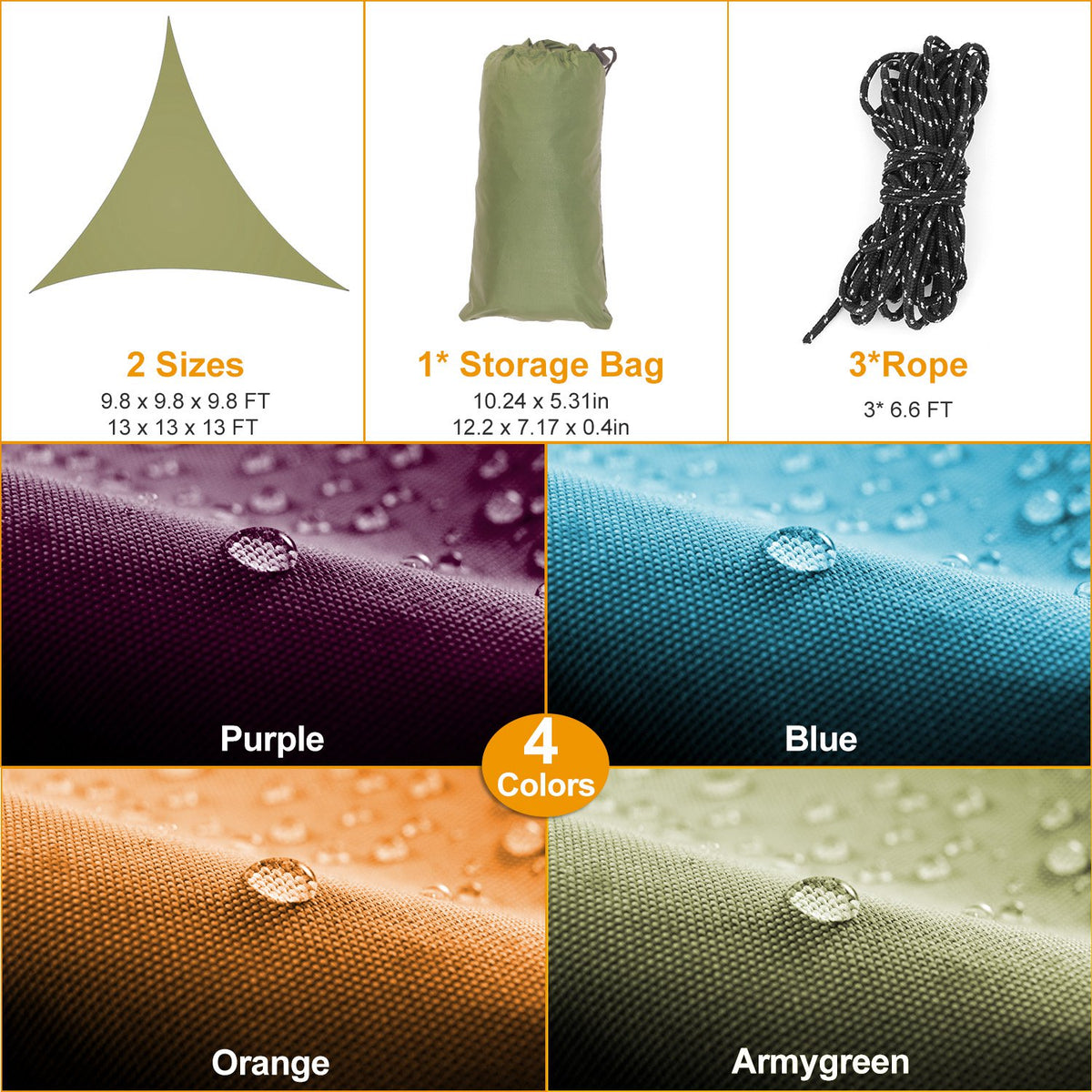 1Pc Shade Sail Patio Cover Shade Canopy Camping Sail Awning Sail