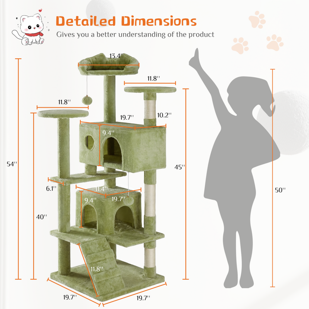 54 In Cat Tree Tower - Multi-level With Sisal Grab Post, Indoor