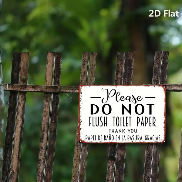 Vintage Bilingual Do Not Flush Toilet Paper Metal Sign English Spanish