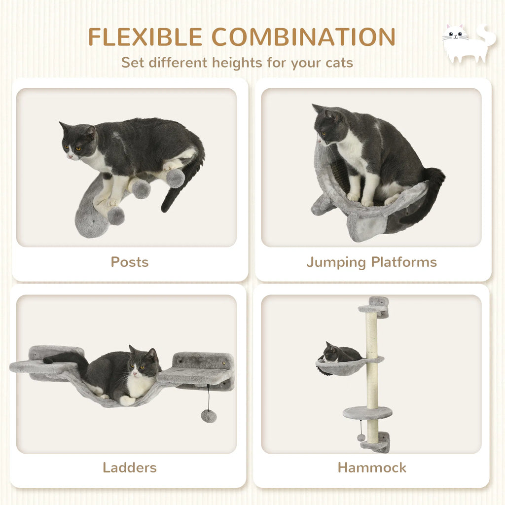 4Pcs Cat Wall Shelf With Scratching Post, Cat Wall Shelves For Relaxing